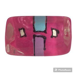Vintage Lucite Acrylic Ring Size 8 Retro Abstract Hand Painted Pink Purple White